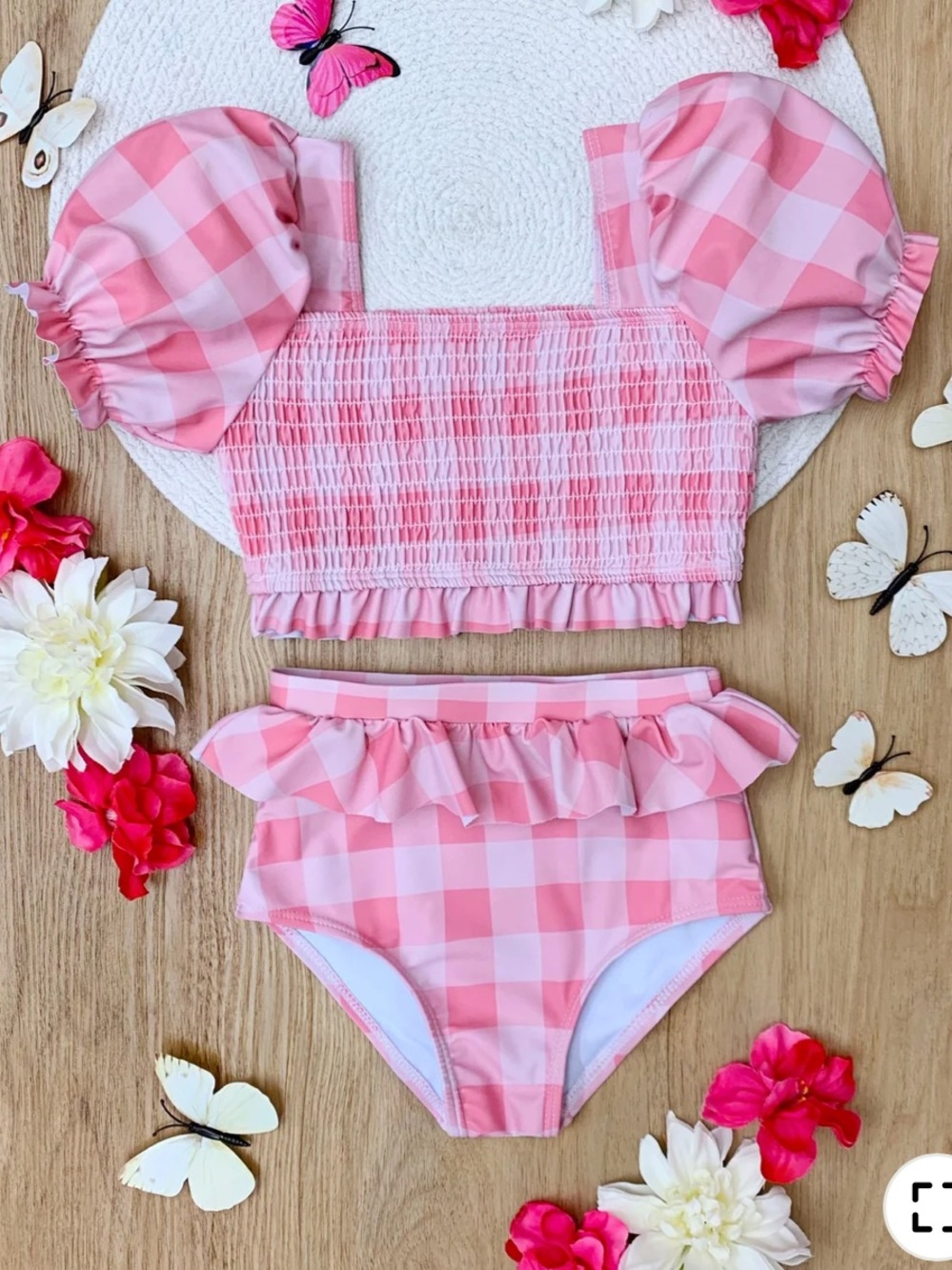 Mia Belle Girls Bella Pink Gingham Ruffle Bikini Swim Swimsuit Two Piece 3T NEW
